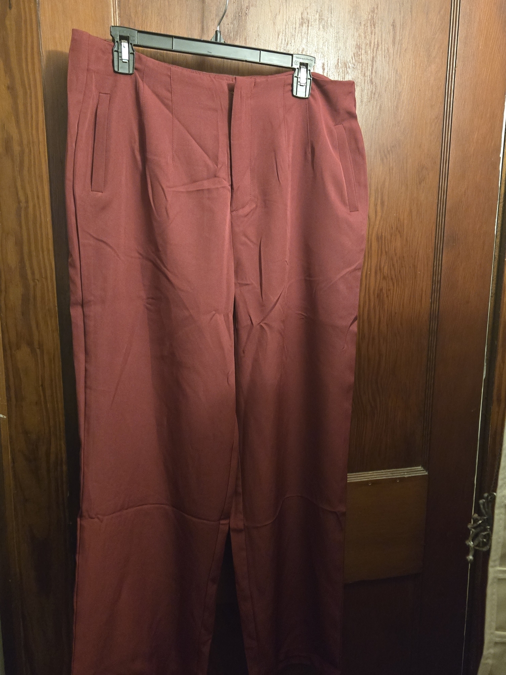 Deep Wine-Red Straight Leg Dress Pants With Pockets